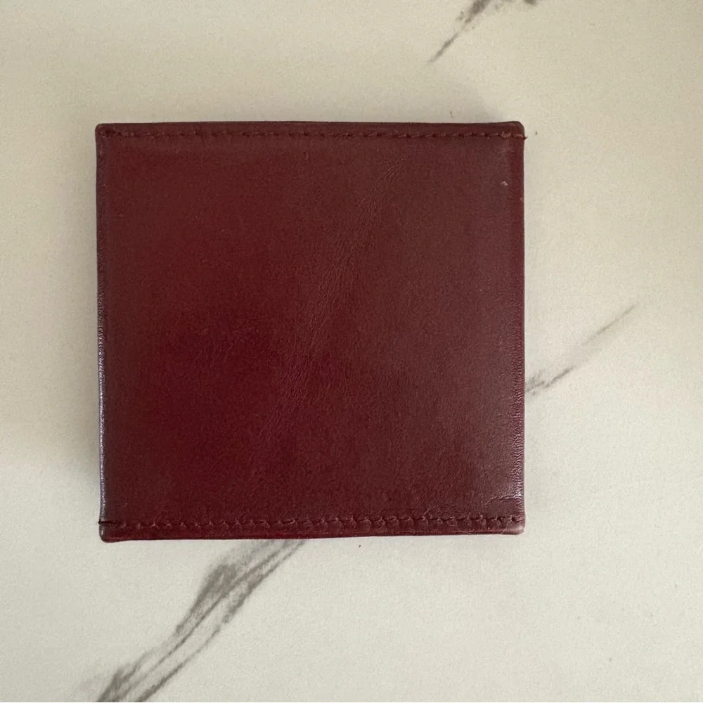 CARTIER Burgundy Leather Coin Wallet with Gold Accents
